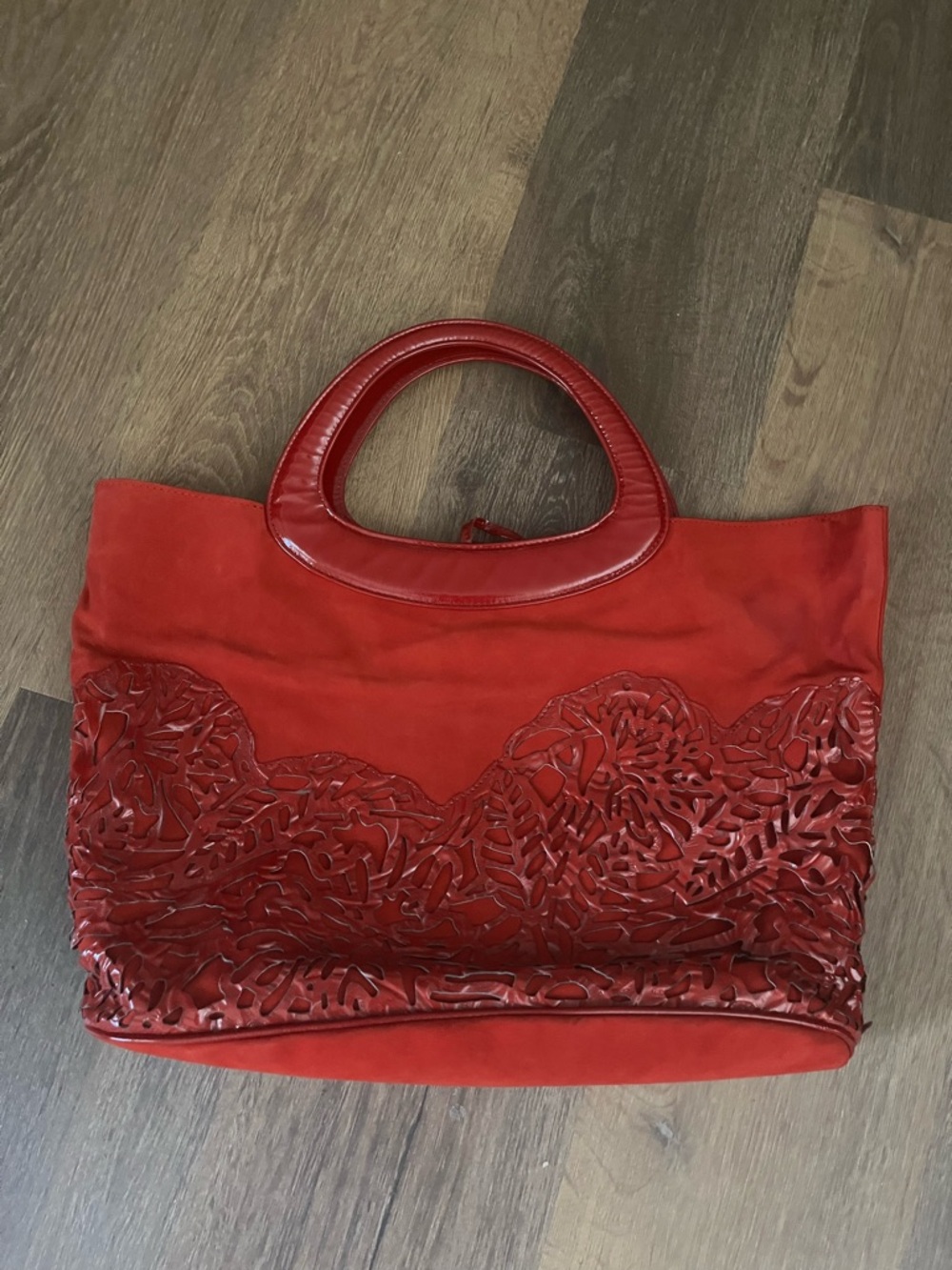 Vintage Christian Lacroix Red Women's Tote Bag with Cutout Detailing